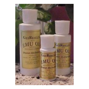 Selection of emu oil in different sized containers